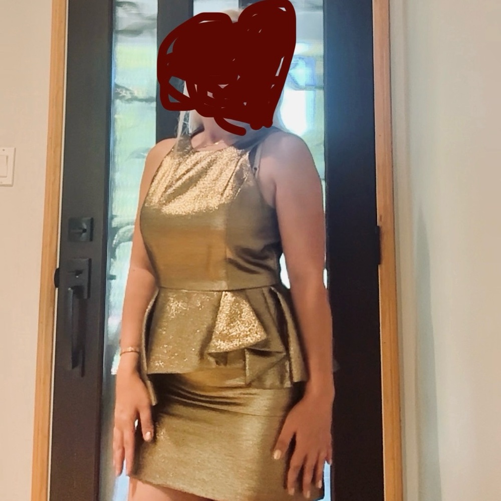 Halston Heritage Metallic Gold Dress